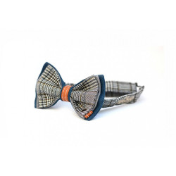 Noeud Papillon prince de galle, bleu et cuir marron Sir William