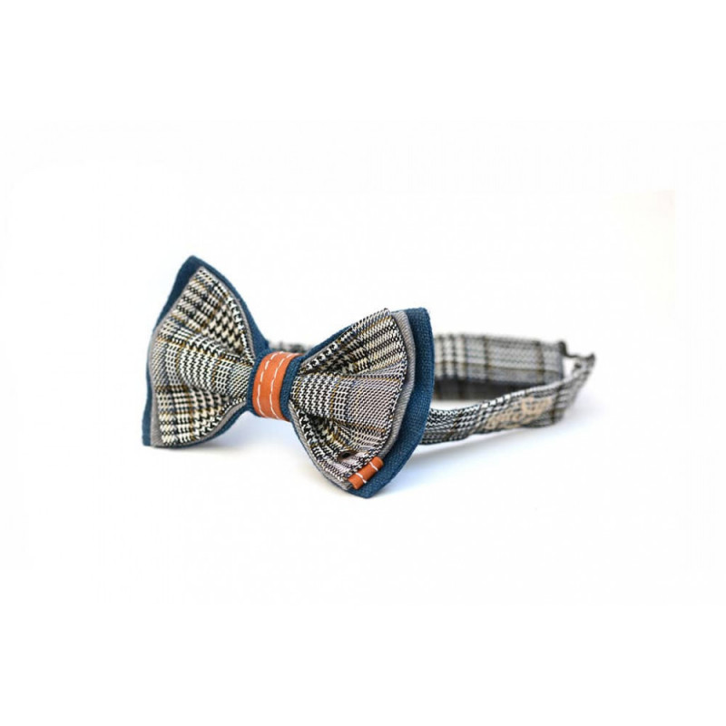 Noeud Papillon prince de galle, bleu et cuir marron Sir William